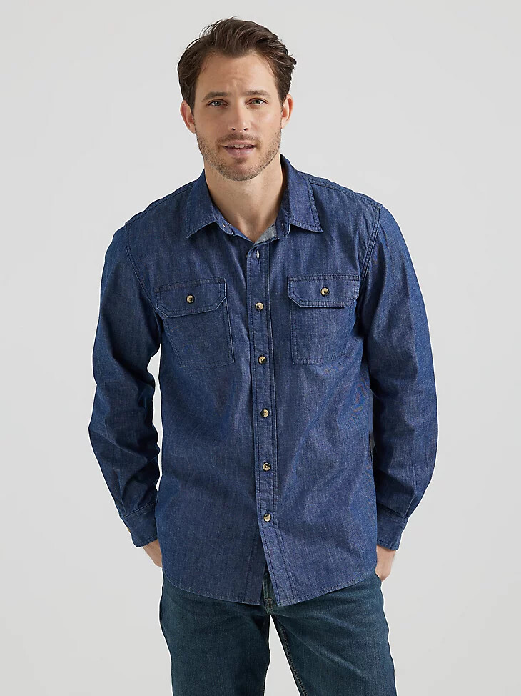 chemise wrangler à manches longues en sergédenim pour homme délavage