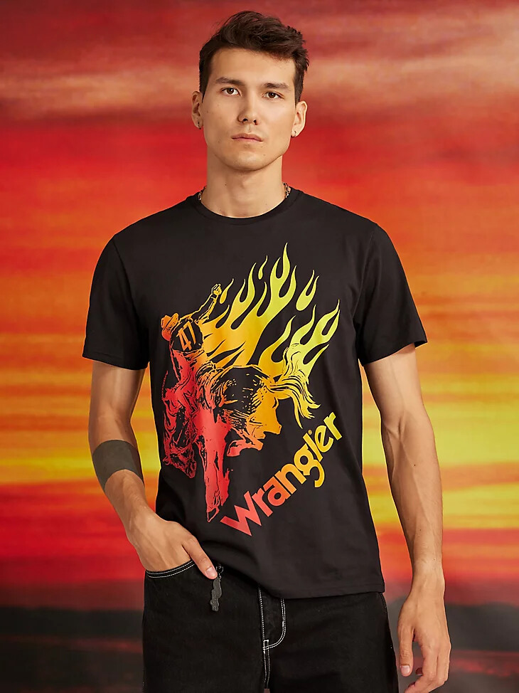 t-shirt wrangler x hot wheels pour homme flaming bronco noir beauté