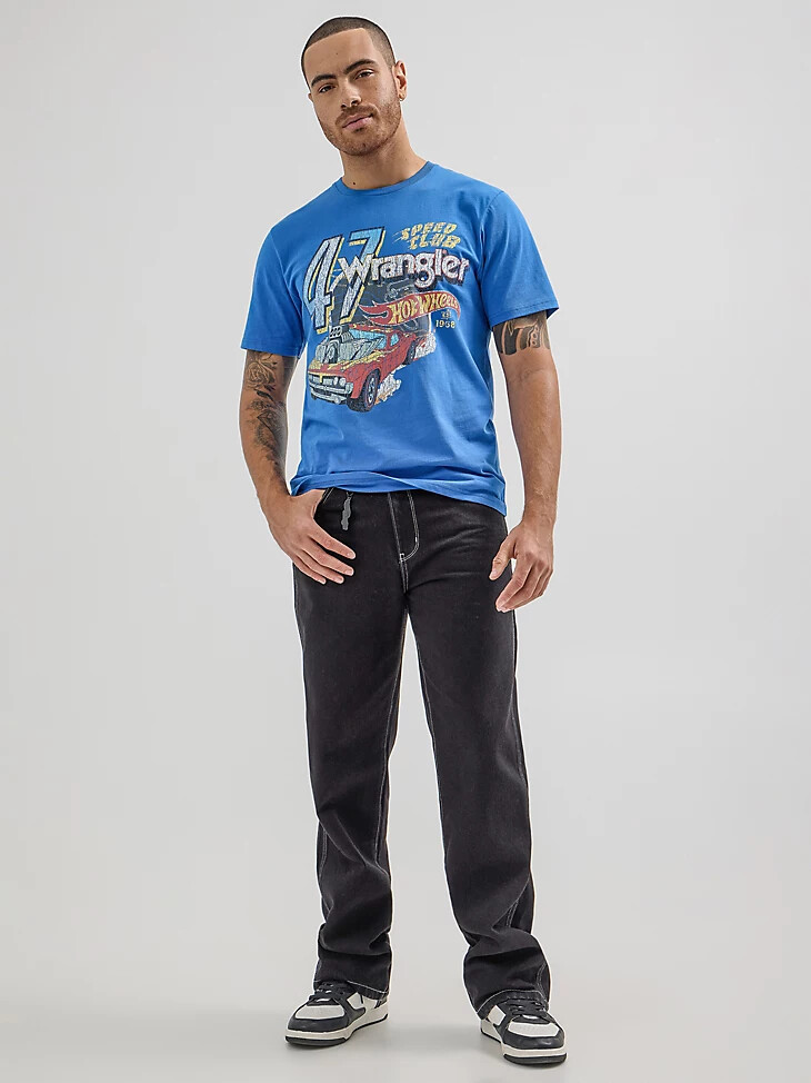 t-shirt bleu wrangler x hot wheels speed club pour homme