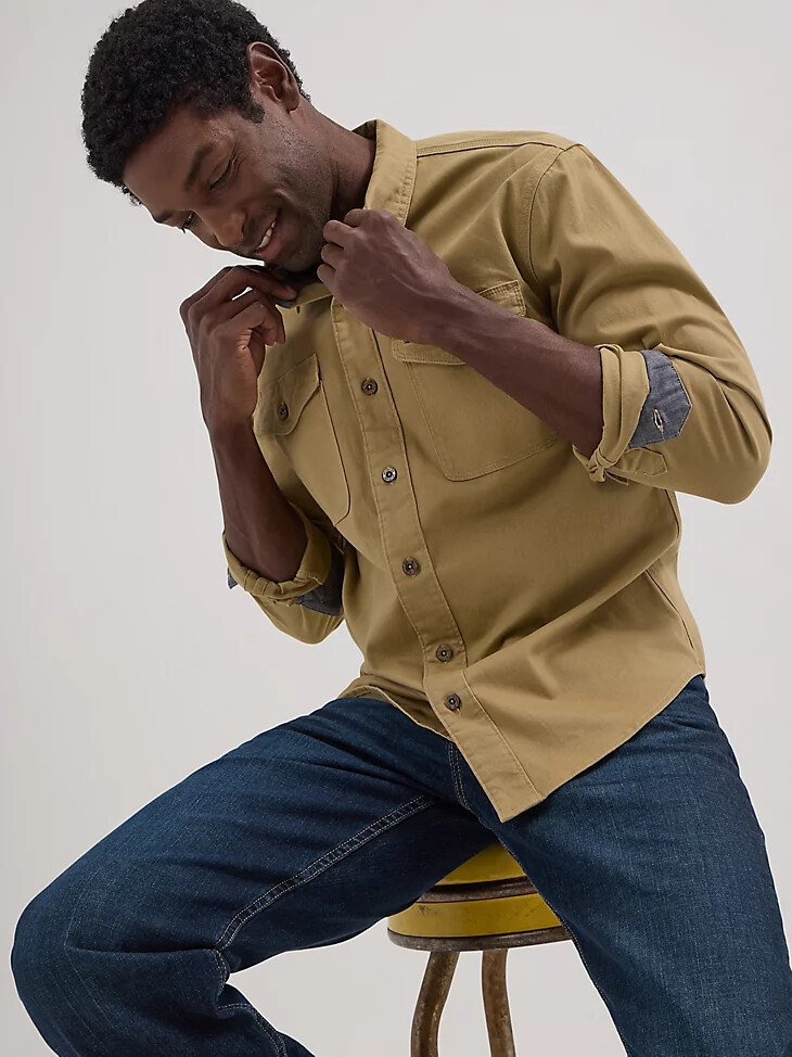 chemise en sergé extensible wrangler epic soft pour homme couleur algues