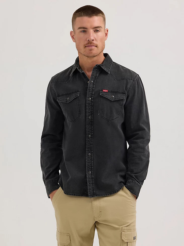 chemise en jean slim à boutons-pression pour homme noire