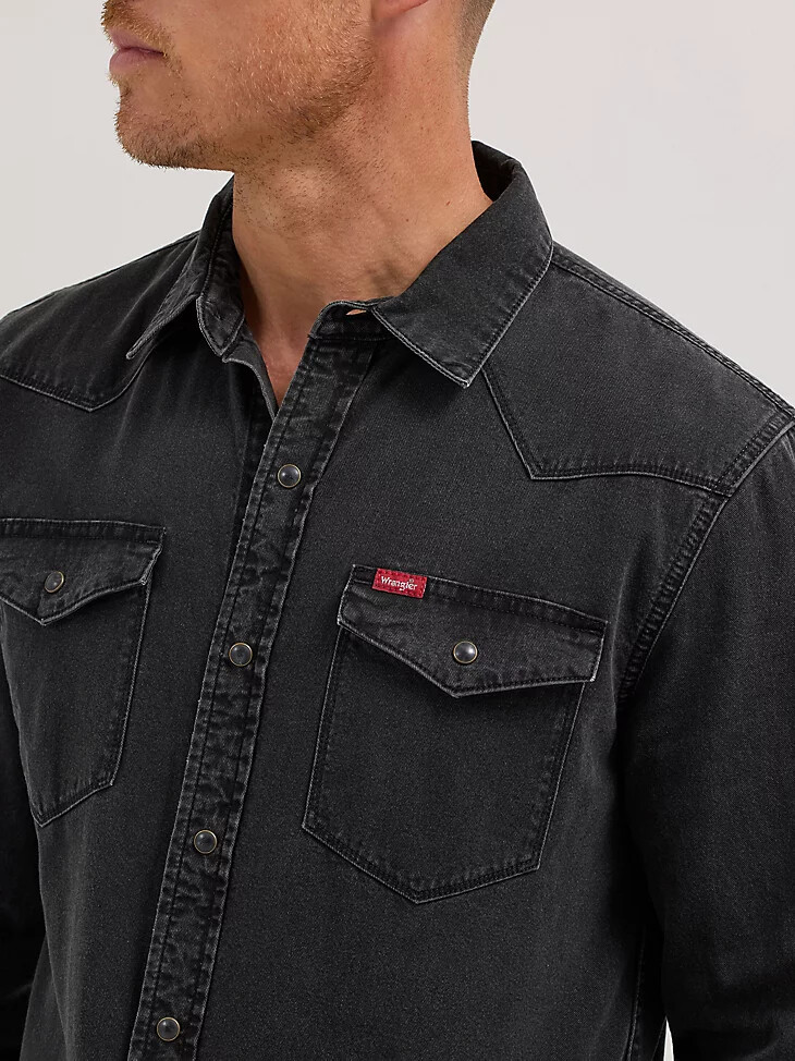 chemise en jean slim à boutons-pression pour homme noire