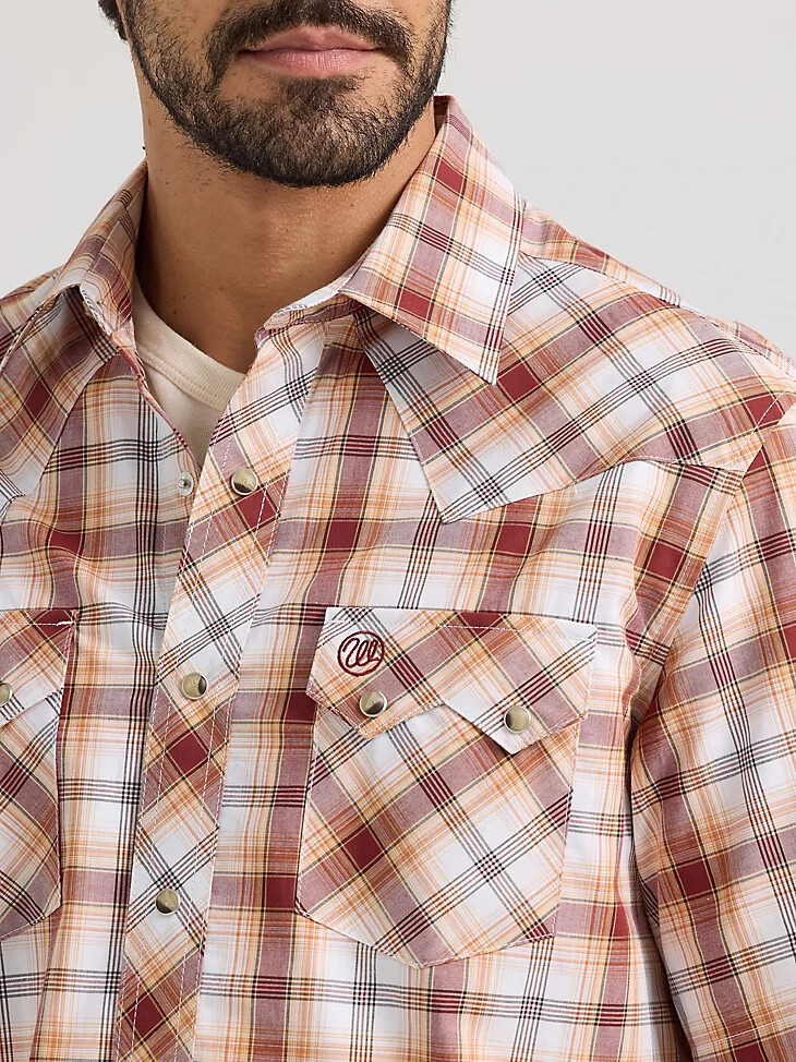 chemise western à manches courtes wrangler retro pour homme poches en dents de scie boutons-pression marron classique