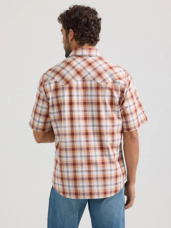 chemise western à manches courtes wrangler retro pour homme poches en dents de scie boutons-pression marron classique