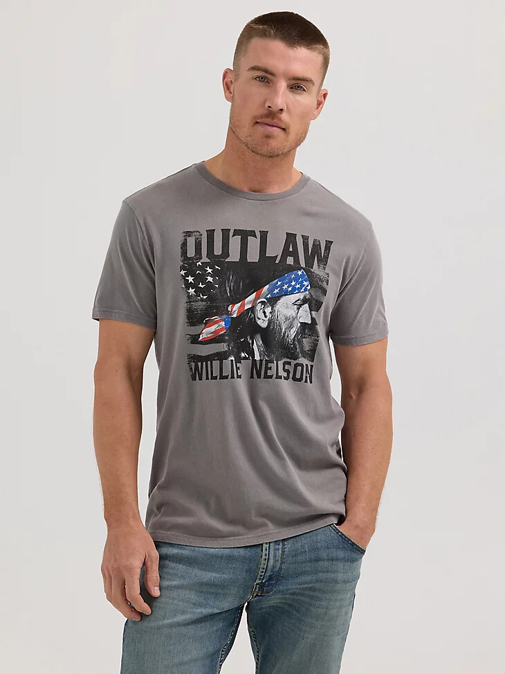 t-shirt homme outlaw willie nelson couleur étain