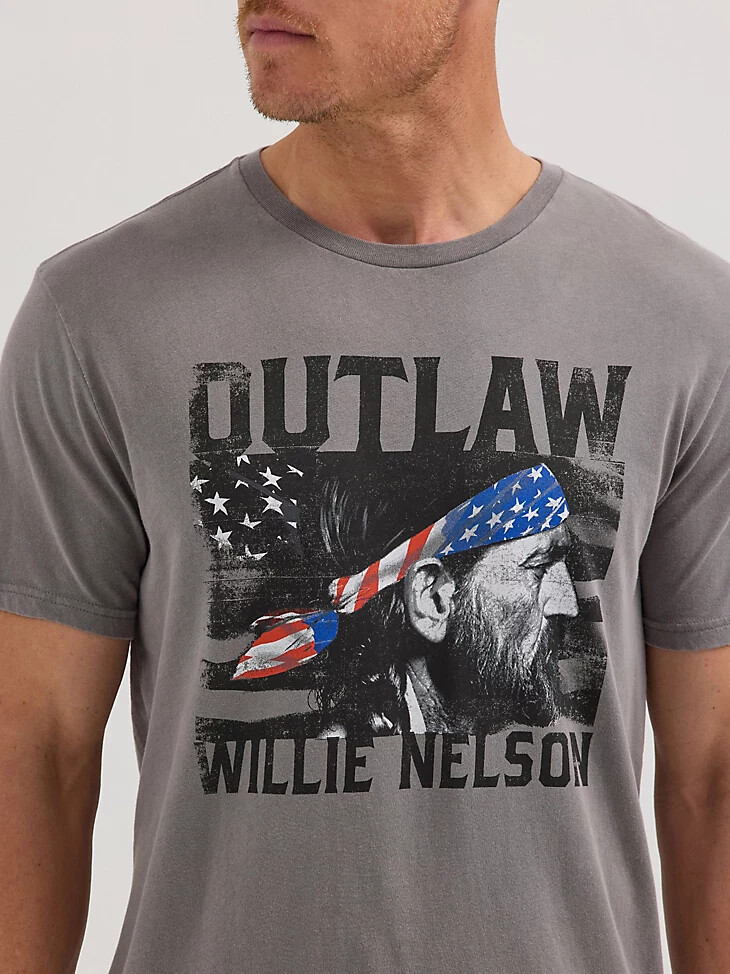 t-shirt homme outlaw willie nelson couleur étain
