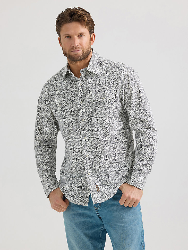 chemise western à manches longues imprimée wrangler retro premium pour homme motif vigne grise