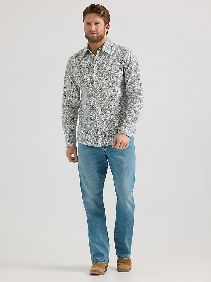 chemise western à manches longues imprimée wrangler retro premium pour homme motif vigne grise