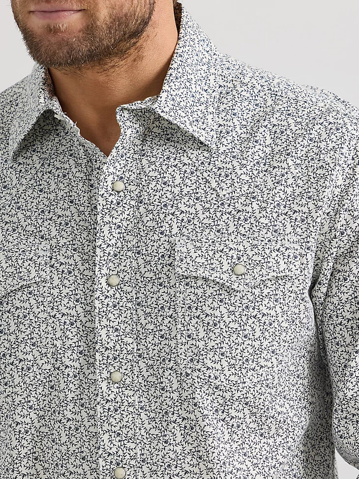 chemise western à manches longues imprimée wrangler retro premium pour homme motif vigne grise