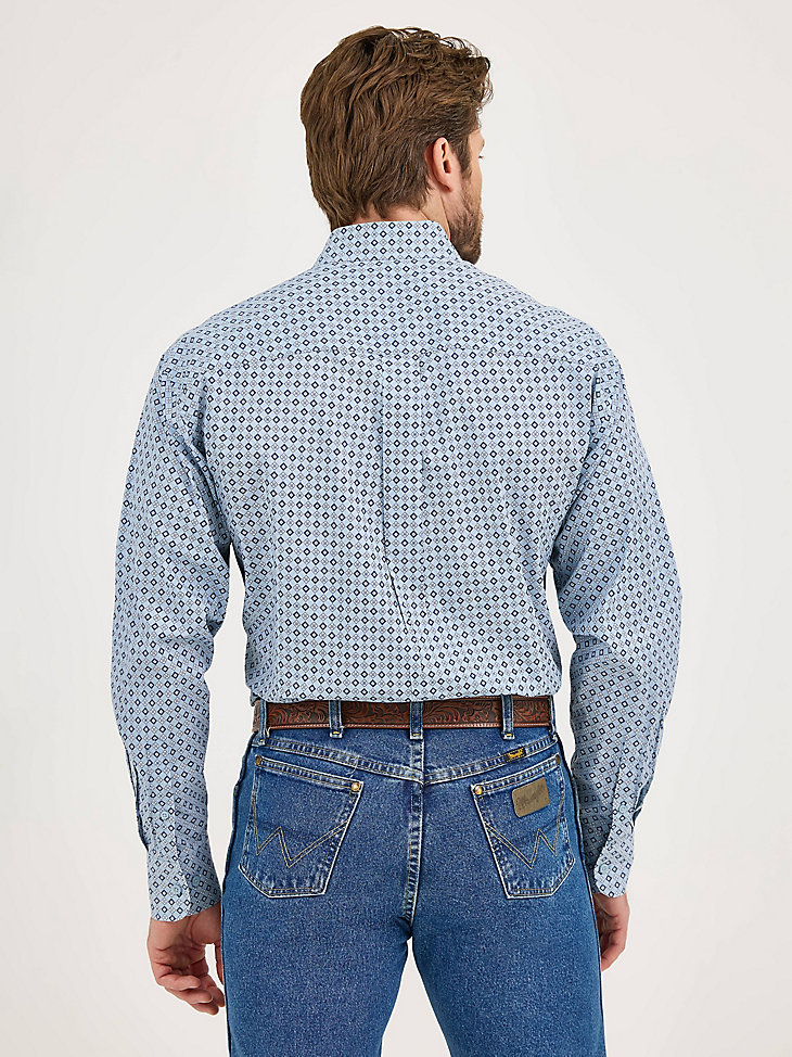 chemise wrangler george strait à manches longues boutonnée une poche bleu chaud diamant