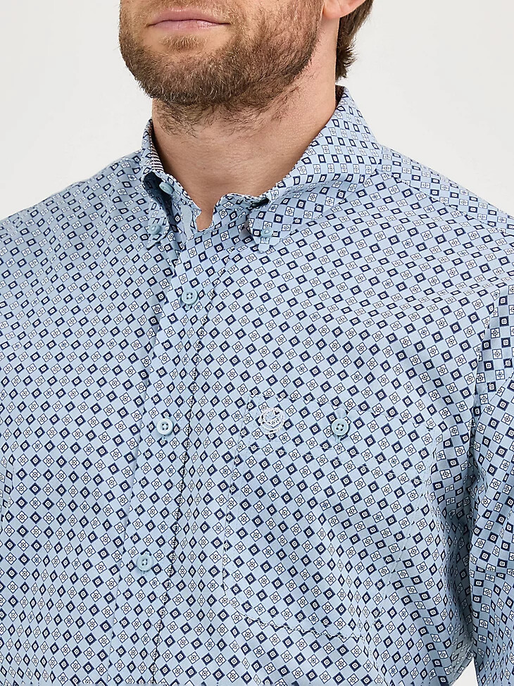 chemise wrangler george strait à manches longues boutonnée une poche bleu chaud diamant