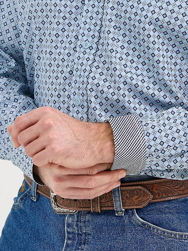 chemise wrangler george strait à manches longues boutonnée une poche bleu chaud diamant