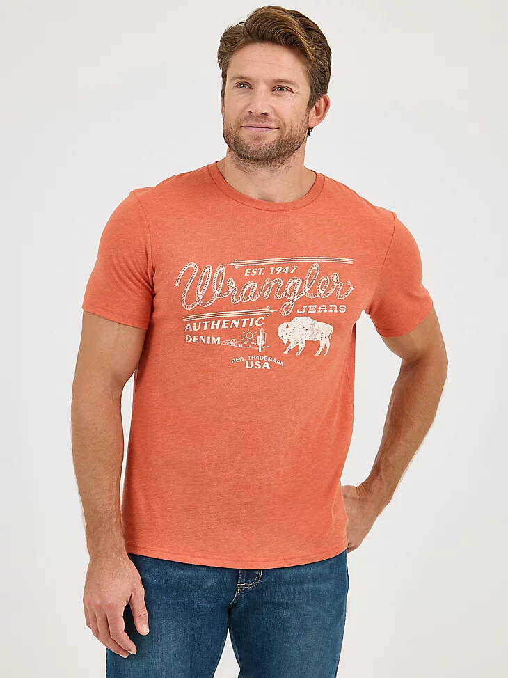 t-shirt graphique wrangler rope emblem pour homme motif bison sienne