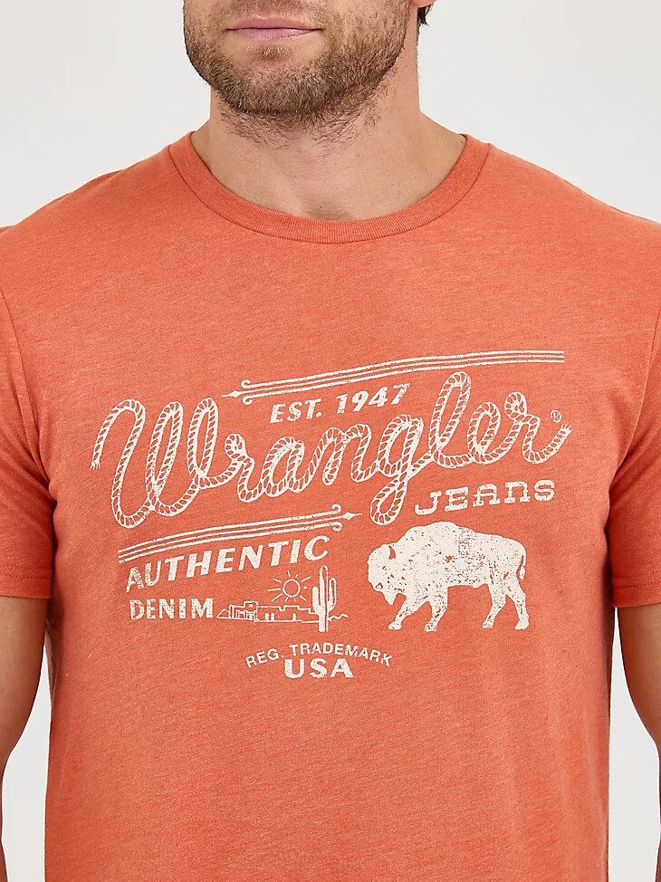 t-shirt graphique wrangler rope emblem pour homme motif bison sienne