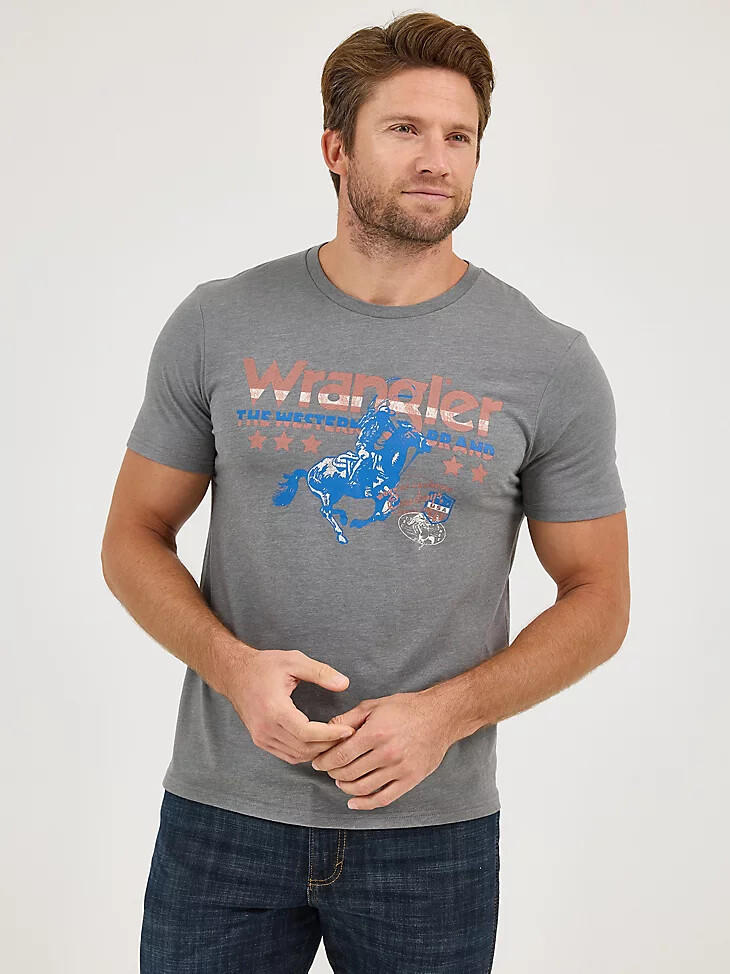 t-shirt homme wrangler americana logo gris western