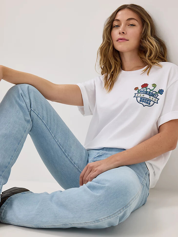 t-shirt blanc wrangler x happy socks à motif rose