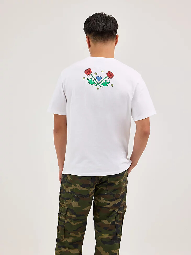 t-shirt blanc wrangler x happy socks à motif rose