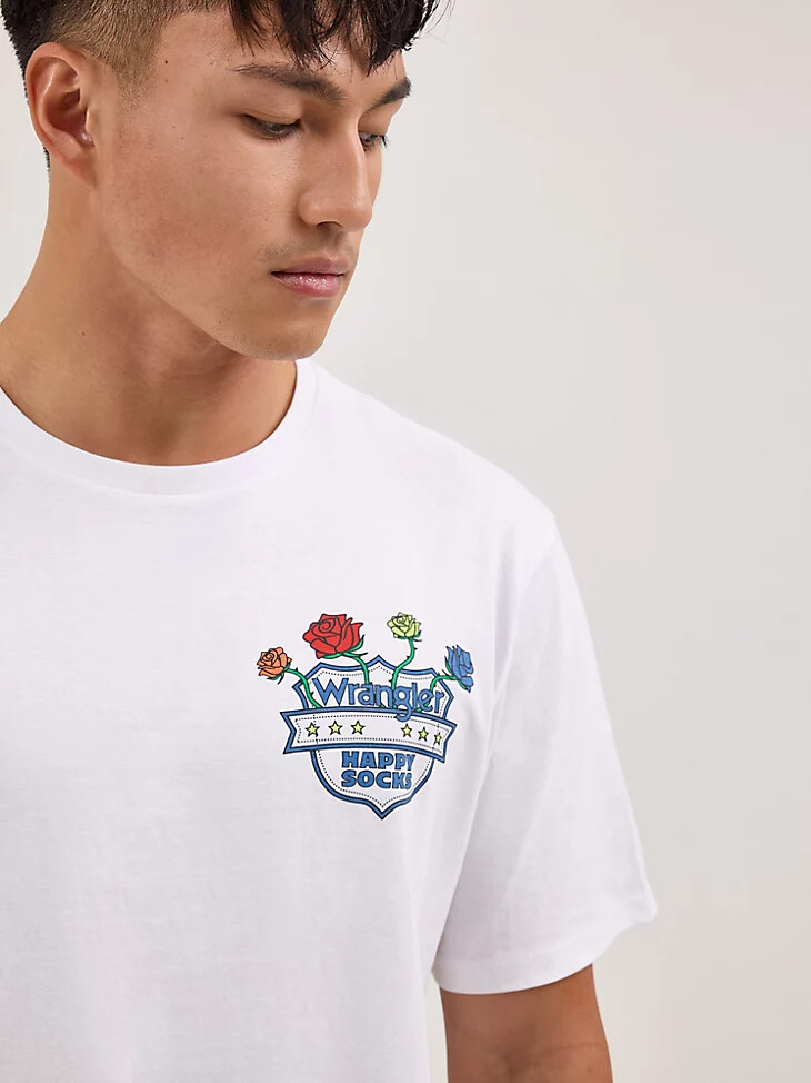 t-shirt blanc wrangler x happy socks à motif rose
