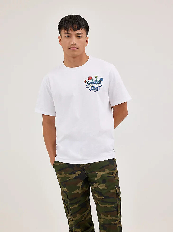 t-shirt blanc wrangler x happy socks à motif rose