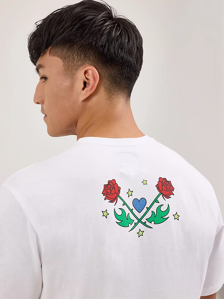 t-shirt blanc wrangler x happy socks à motif rose