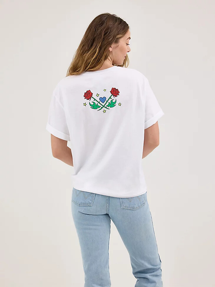 t-shirt blanc wrangler x happy socks à motif rose