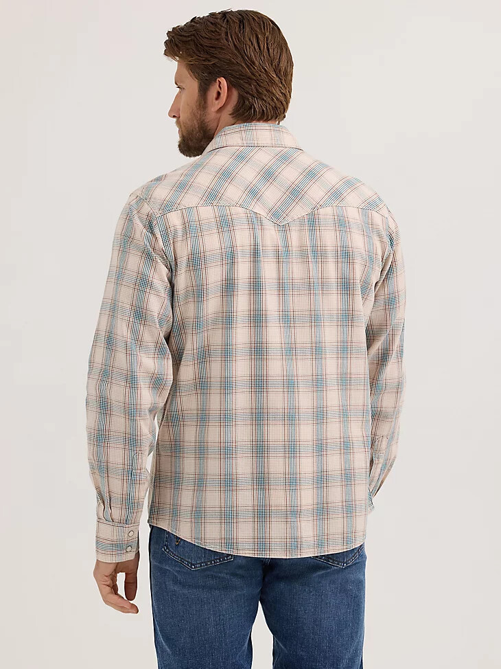chemise western à carreaux wrangler retro premium à manches longues et boutons-pression pour homme bleu sable