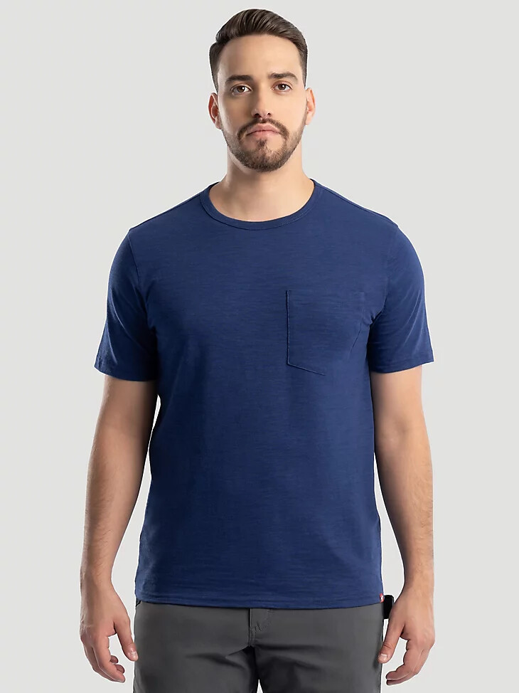 t-shirt à poche en maille flammée pour homme bleu marine