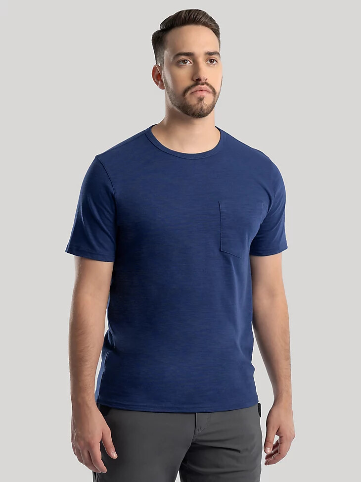 t-shirt à poche en maille flammée pour homme bleu marine