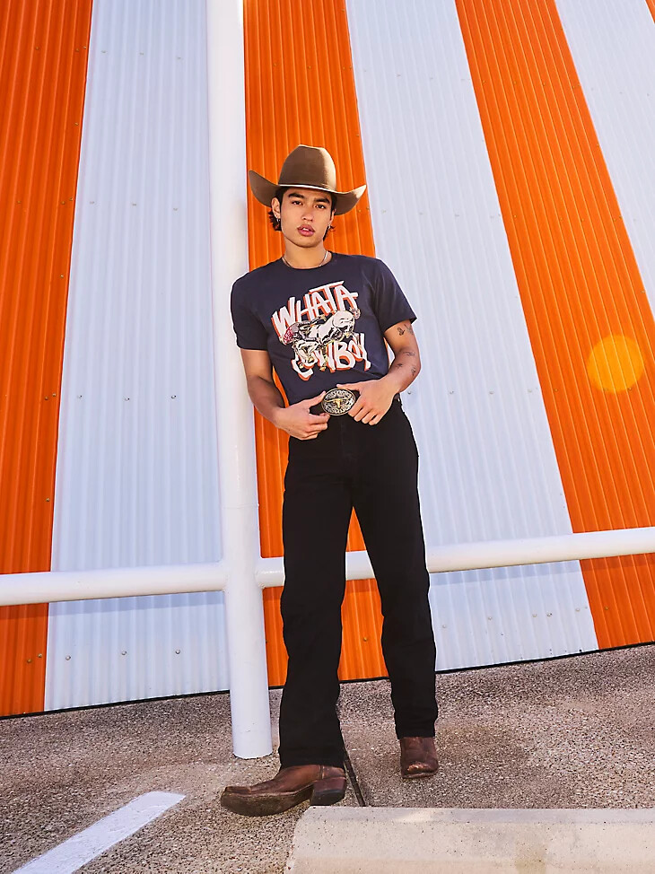 t-shirt wrangler x whataburger pour homme motif cowboy noir délavé