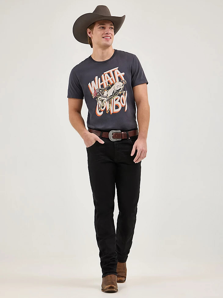 t-shirt wrangler x whataburger pour homme motif cowboy noir délavé
