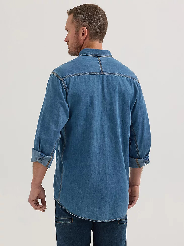 chemise de travail wrangler riggs workwear à manches longues et boutons en denim uni style antique