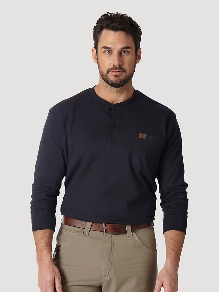 wrangler riggs workwear henley uni à manches longues bleu marine