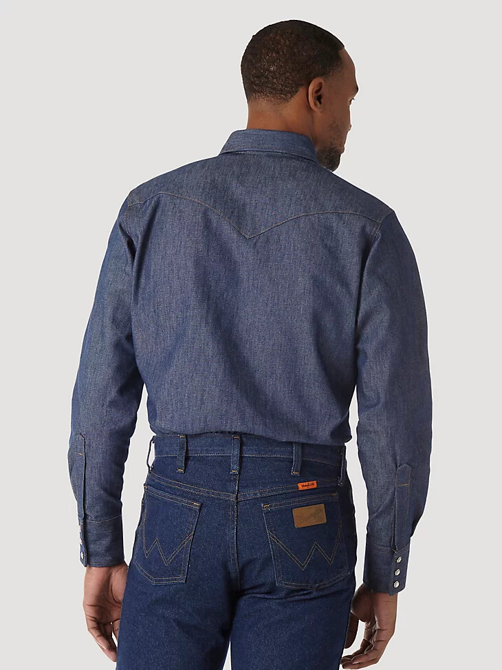 chemise de travail en denim ignifugé à manches longues wrangler fr