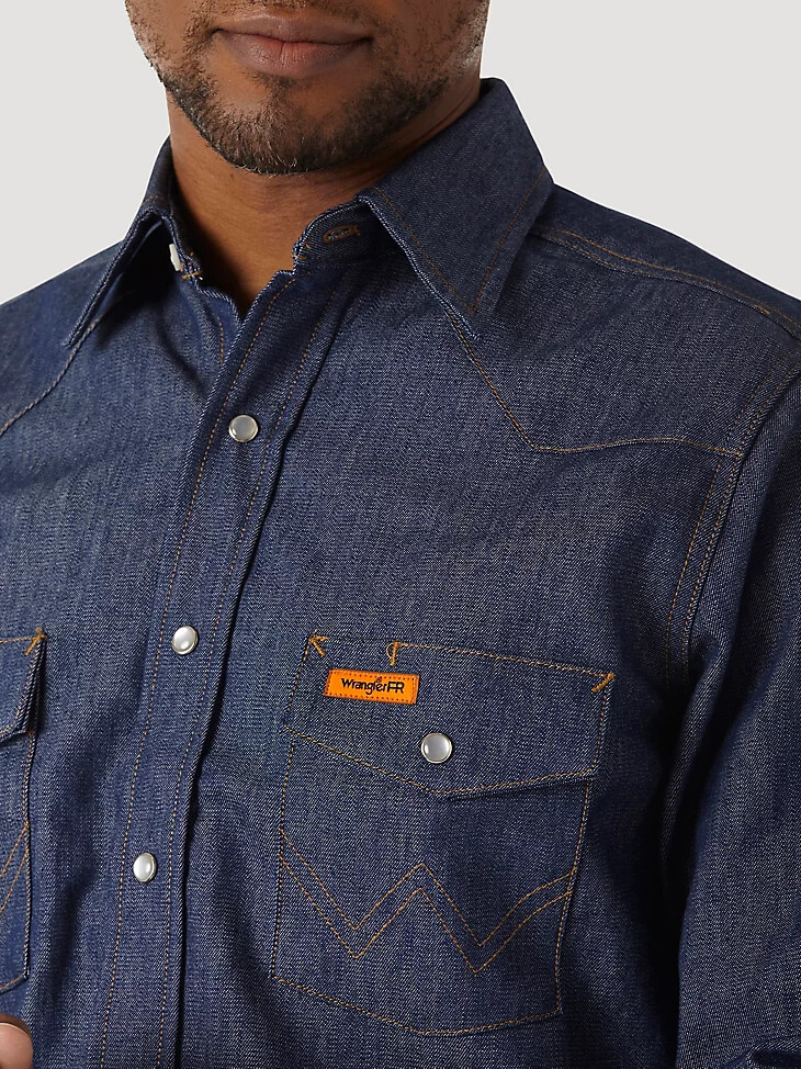 chemise de travail en denim ignifugé à manches longues wrangler fr