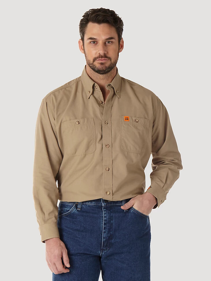 chemise de travail wrangler fr riggs en sergé uni ignifugé kaki