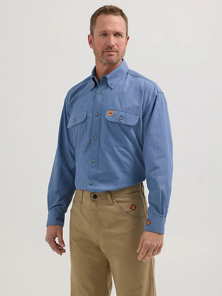 chemise de travail wrangler fr ignifugée à poche rabattue bleu clair uni