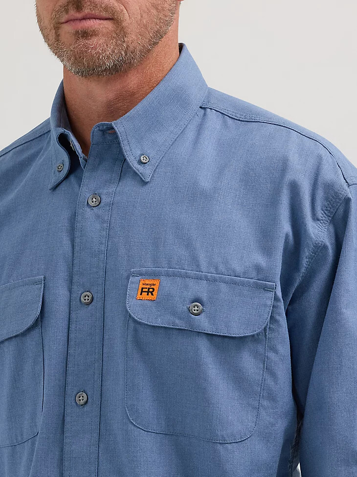 chemise de travail wrangler fr ignifugée à poche rabattue bleu clair uni